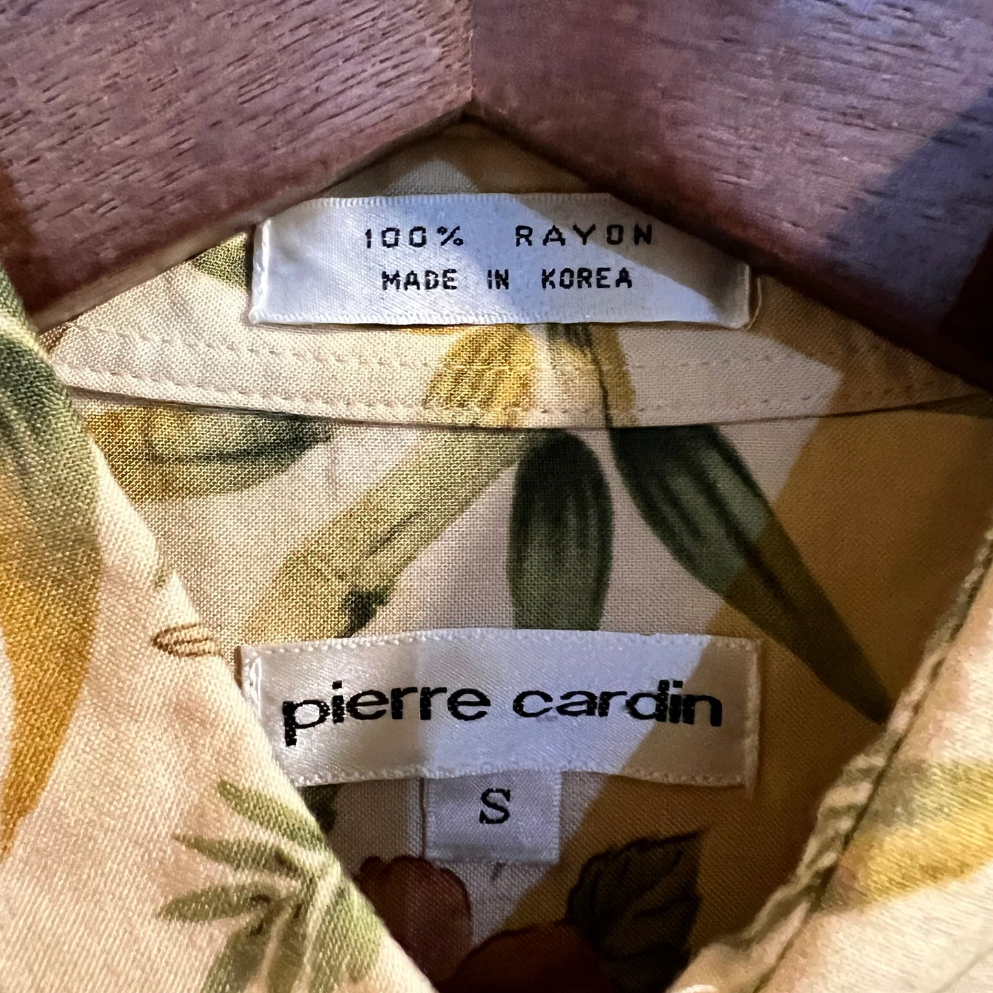 Vintage Pierre Cardin Hawaiian Pin Up Rayon Short Sleeve Button Up Shirt - Size Small - Made In Korea - Earth Toned
