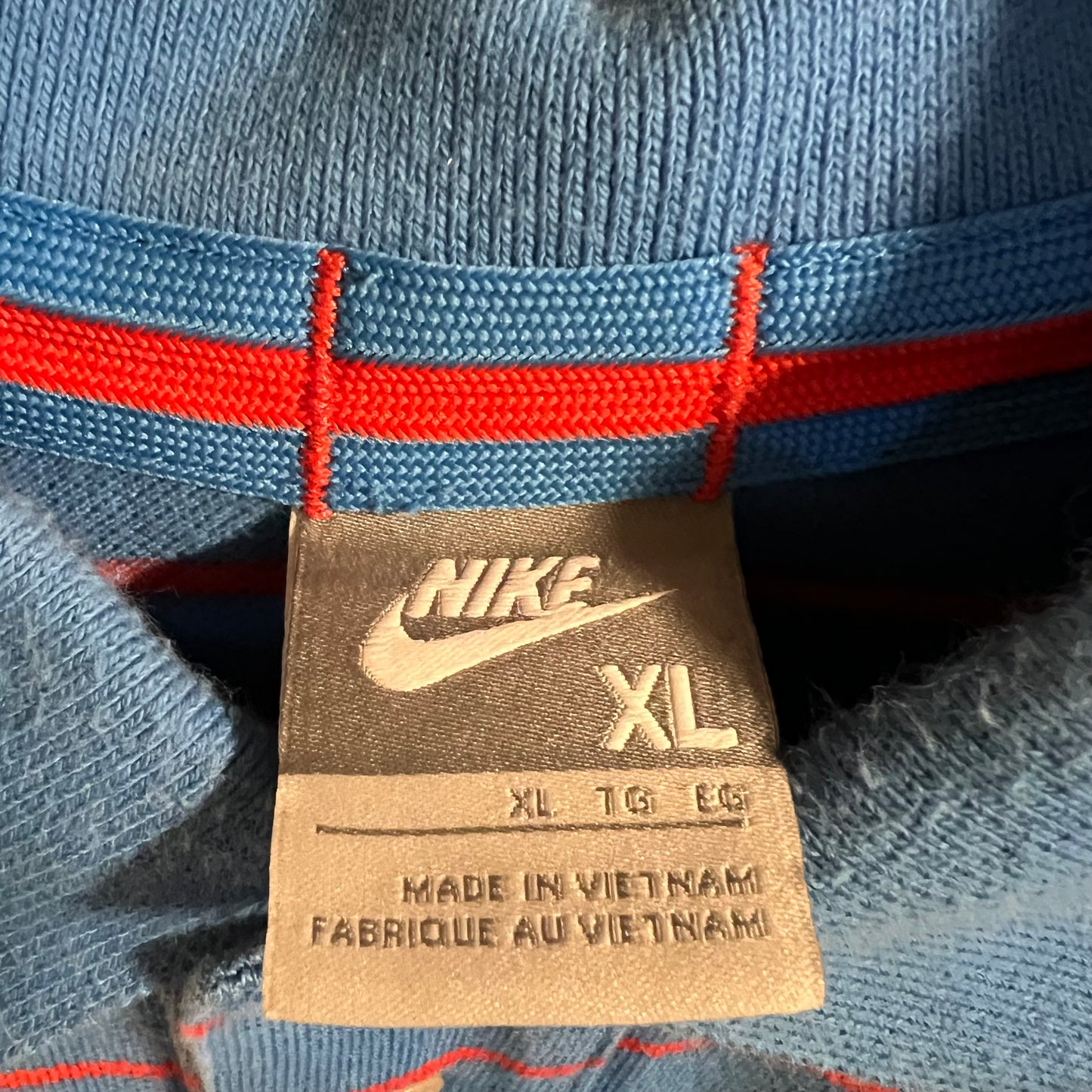 Vintage 2000's Nike Mini Swoosh Embroidered Striped Polo Shirt - Size XL - Silver Tag - Blue/Red