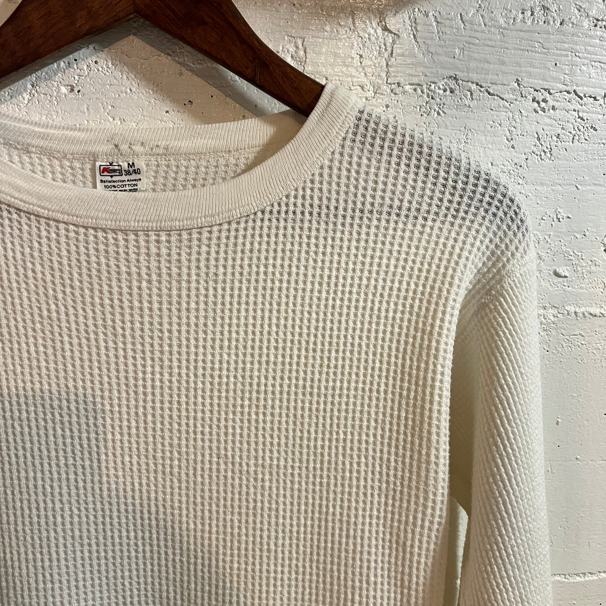 Vintage 60’s/70’s Distressed Kmart Waffle Knit Long Sleeve Shirt - Size Medium - Made In USA - White
