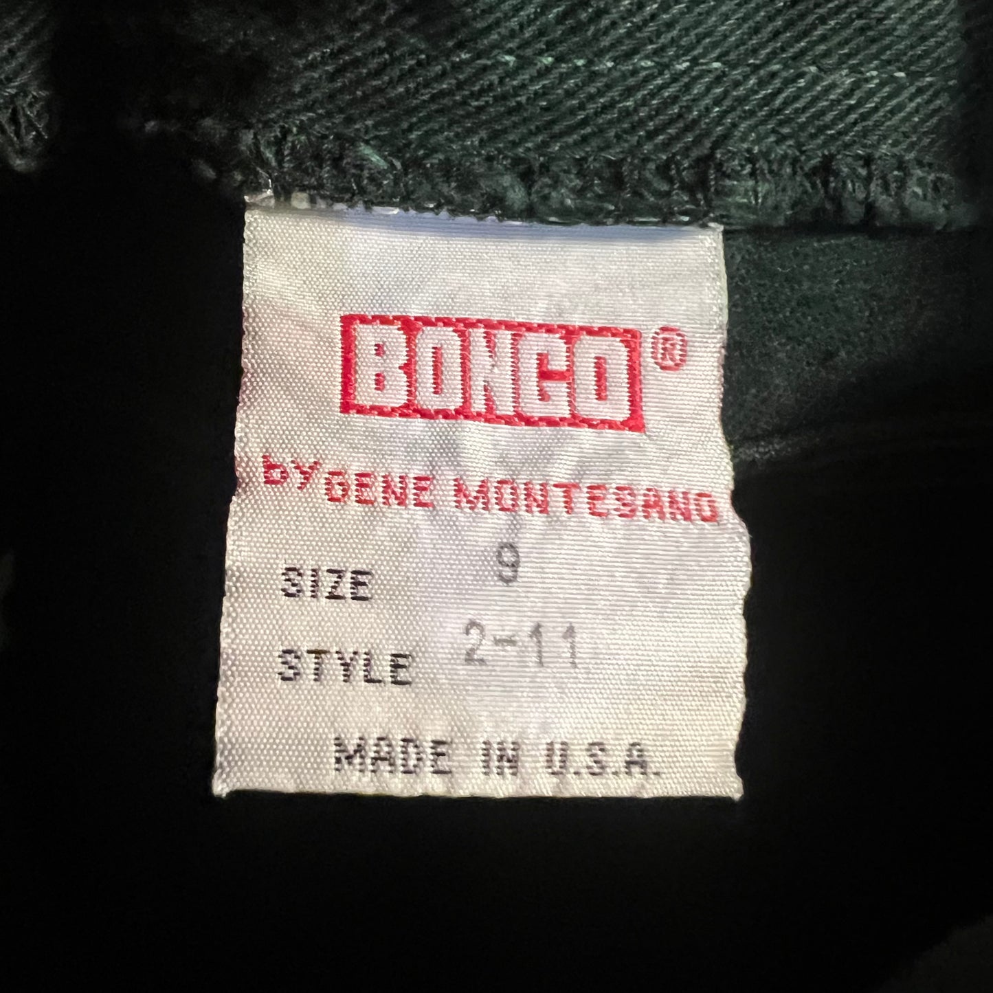 Vintage Bongo By Gene Montesano Denim Jeans - Size 9 - Made In USA - Dark Green