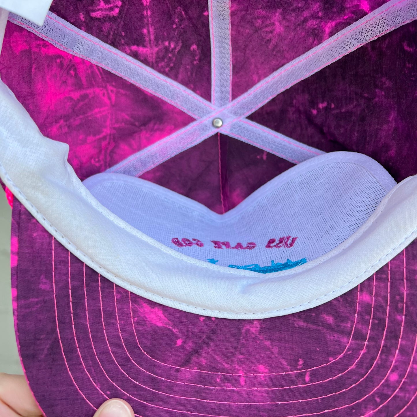 Vintage 90's USS-Cape Cod Embroidered Neon Tie Dye Nylon Snapback Hat - O/S - Pink/Turquoise