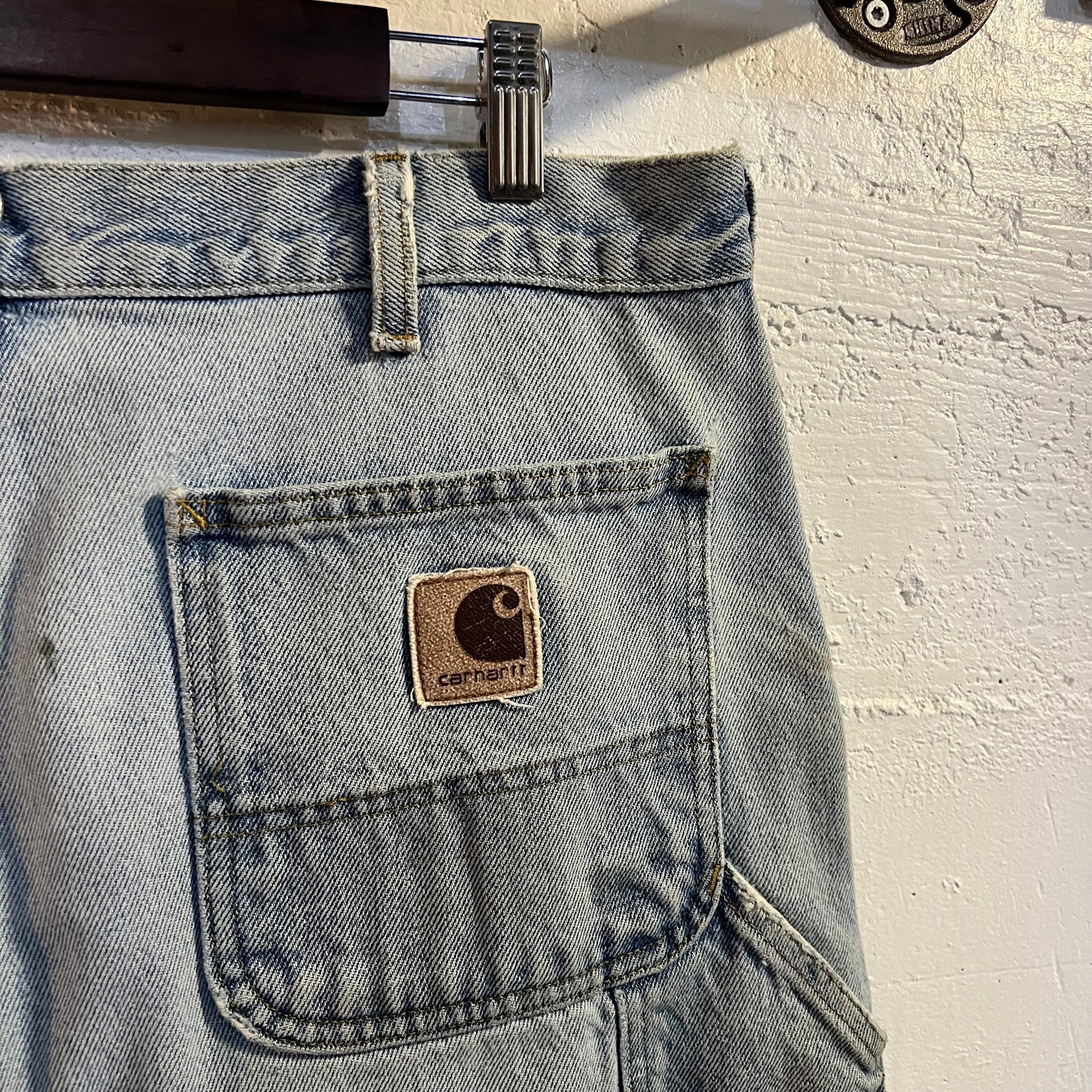 Vintage Distressed Carhartt Denim Cargo Shorts - Size 36 - Faded Light Wash
