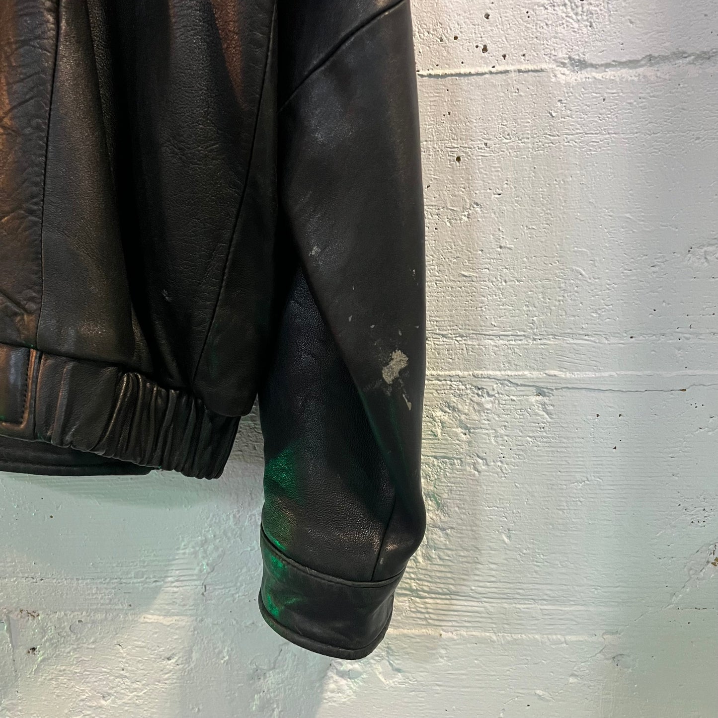 Vintage 90's Hathaway Black Leather Full Zip Bomber Jacket - Size XXL - 100% Leather