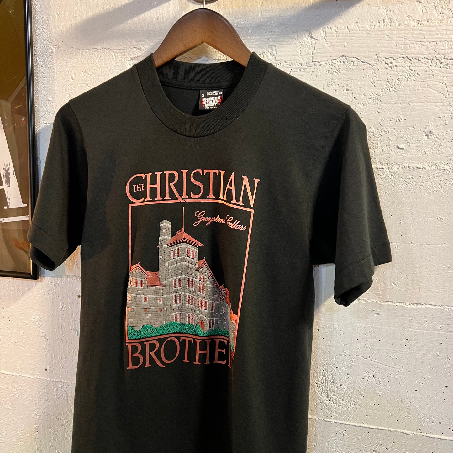 Vintage The Christian Brothers ‘Greystone Cellars’ Puff Print Single Stitch T-Shirt - Size Small - Made In USA - Black/Copper/Multicolor