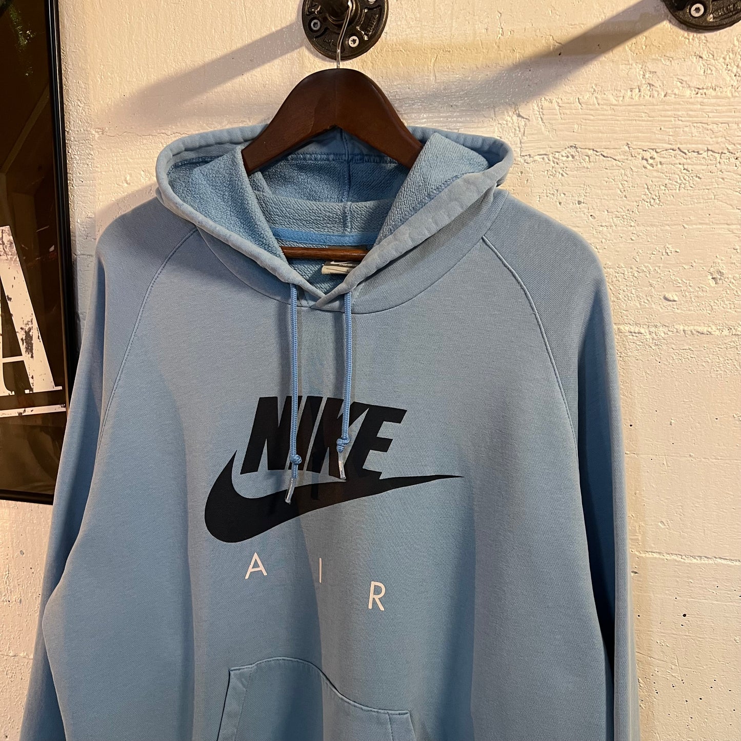 Vintage 2000's Nike Air Swoosh Raglan Sleeve Hooded Sweatshirt - Size Large - Carolina Blue