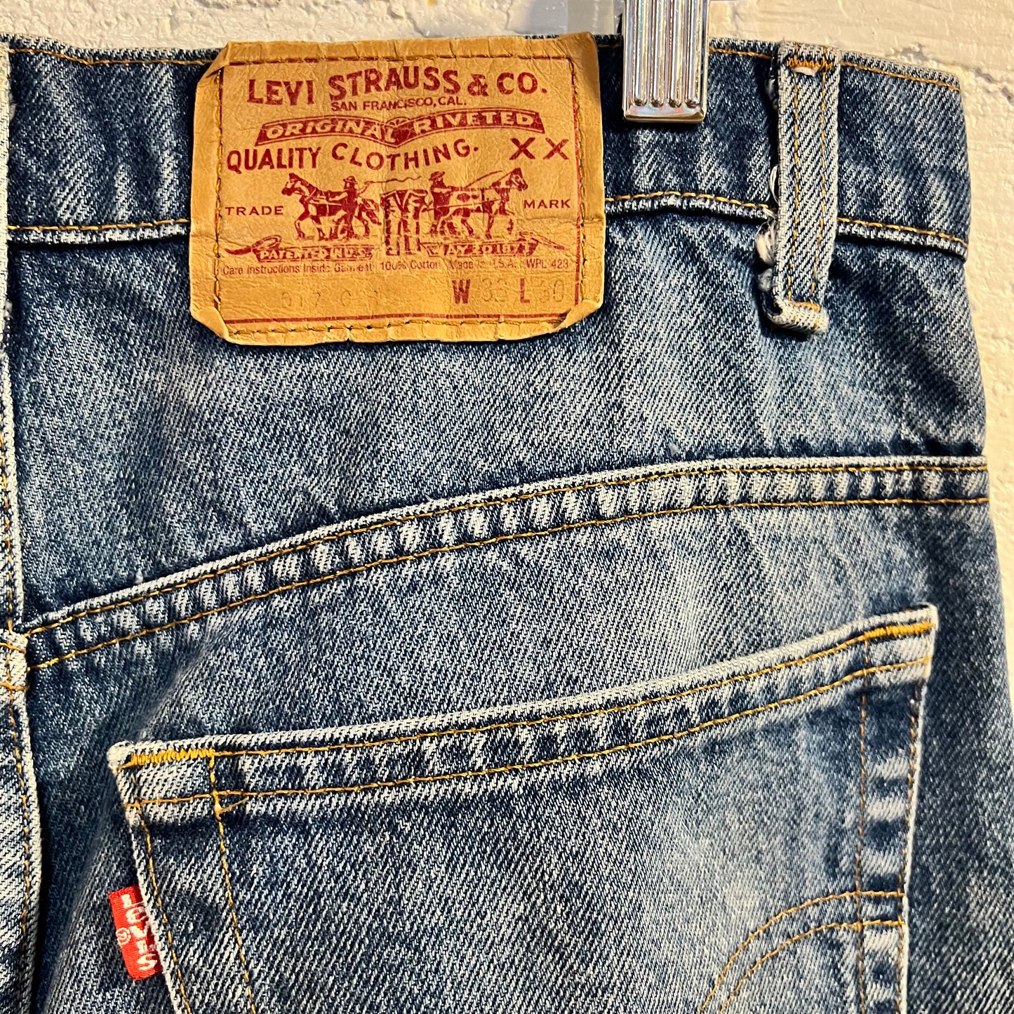 Vintage 1980's Levi's 517-0217 Distressed Bootcut Jeans - Size 32" x 30" - Made In USA - Stonewash Indigo