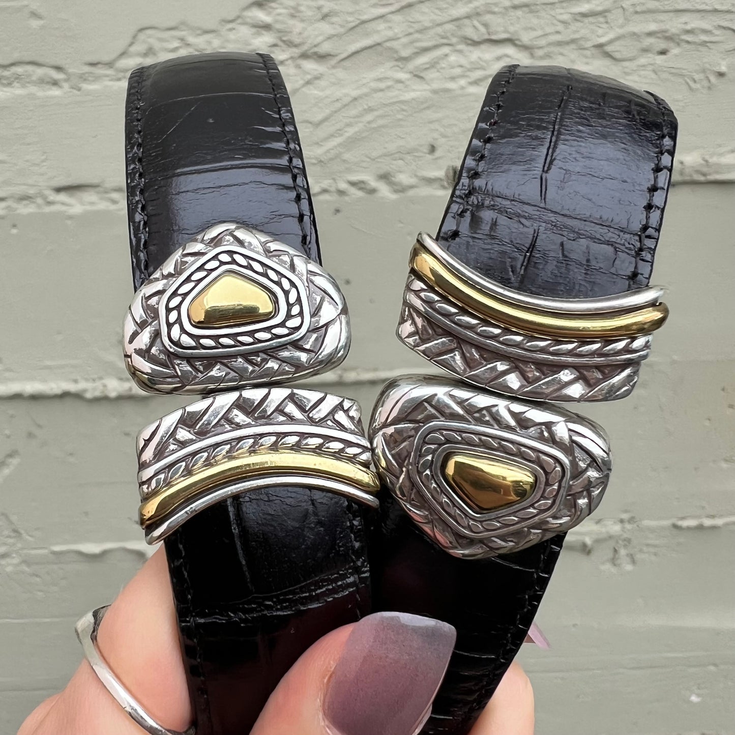 Vintage Faux Alligator Reversible Women's Leather Rodeo Style Belt - S/M (28"-32") - Black/Amber