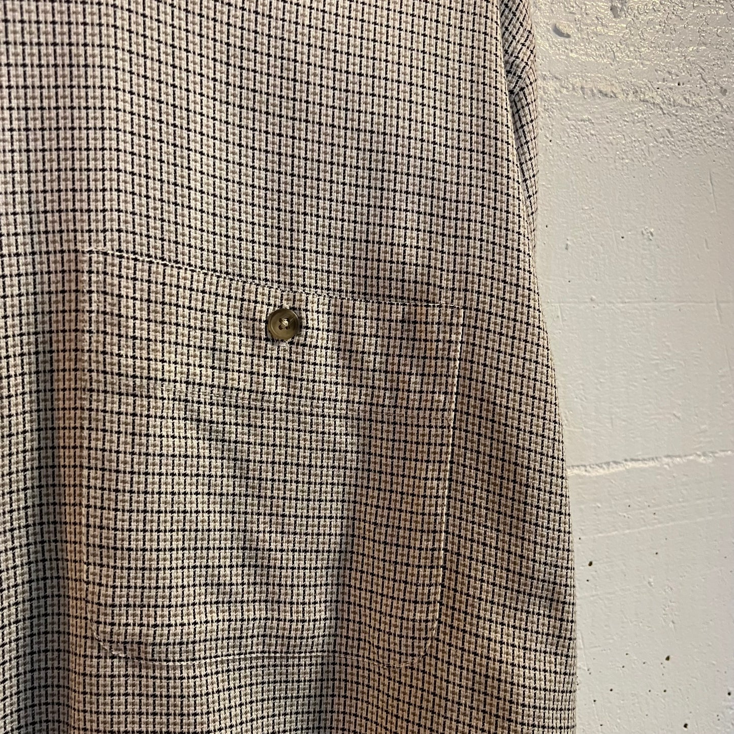 Vintage 90's Yves Saint Laurent Plaid Style Button Up Shirt - Size Large (16.5-32/33) - Off-White/Tan/Black