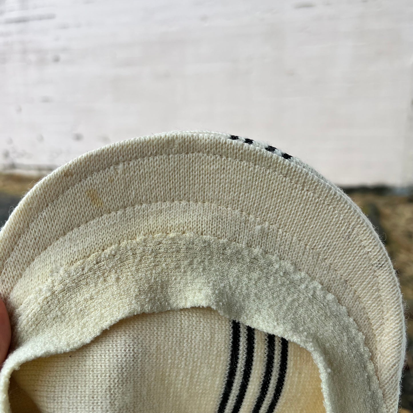 Vintage Kangol Knitted Striped Flat Cap Hat - Size O/S - Made In Great Britain - Beige/Black
