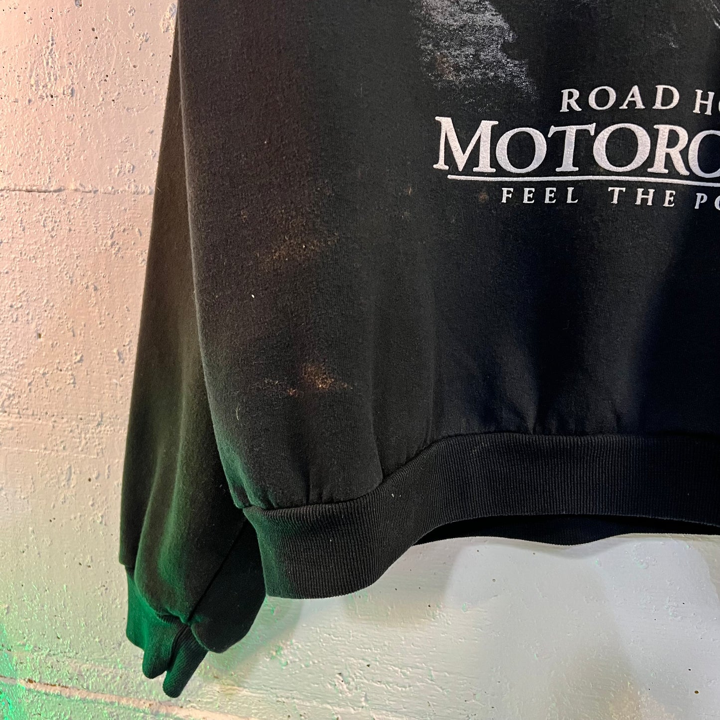 Vintage Distressed Jerzees Road Hog Motorcycle ‘Feel The Power’ Crewneck Sweatshirt - Size 2XL - Black/White