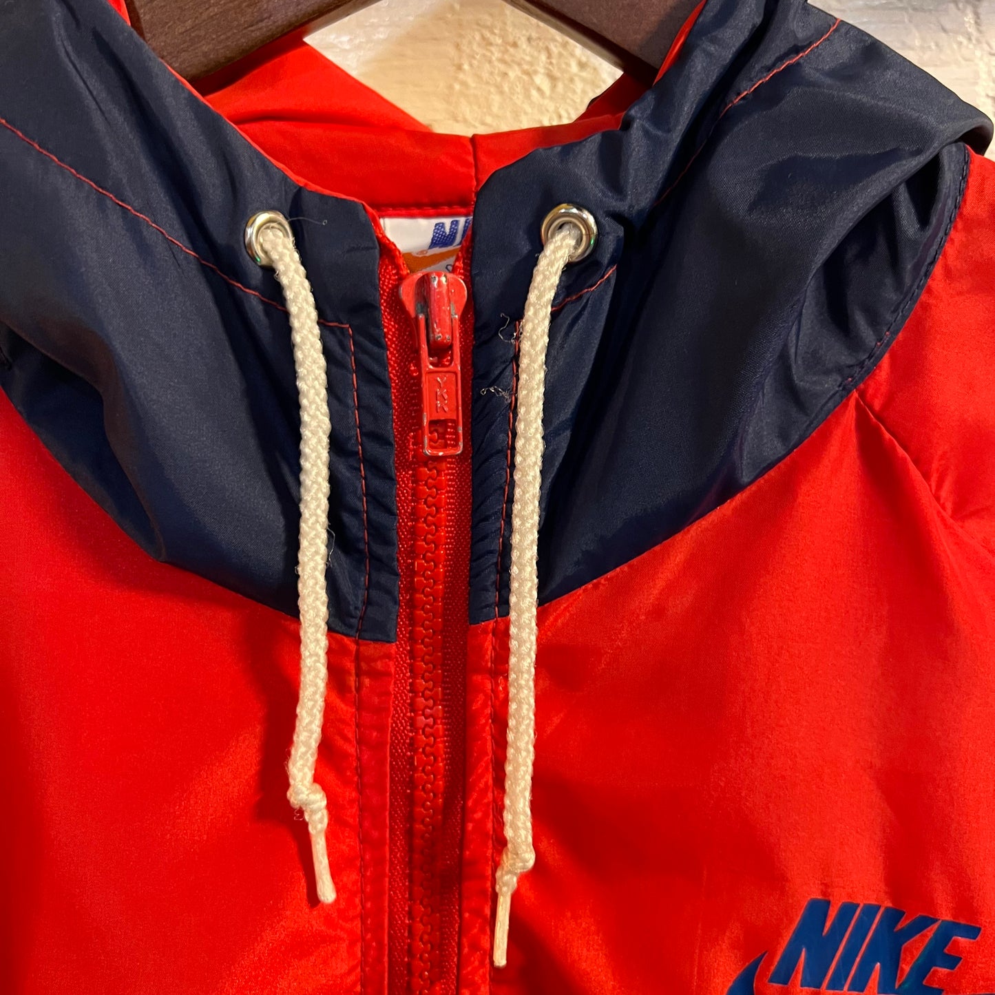 Vintage 1970's/80's Nike Colorblocked Hooded Windbreaker Jacket - Size Small - Made In USA - Red/Blue