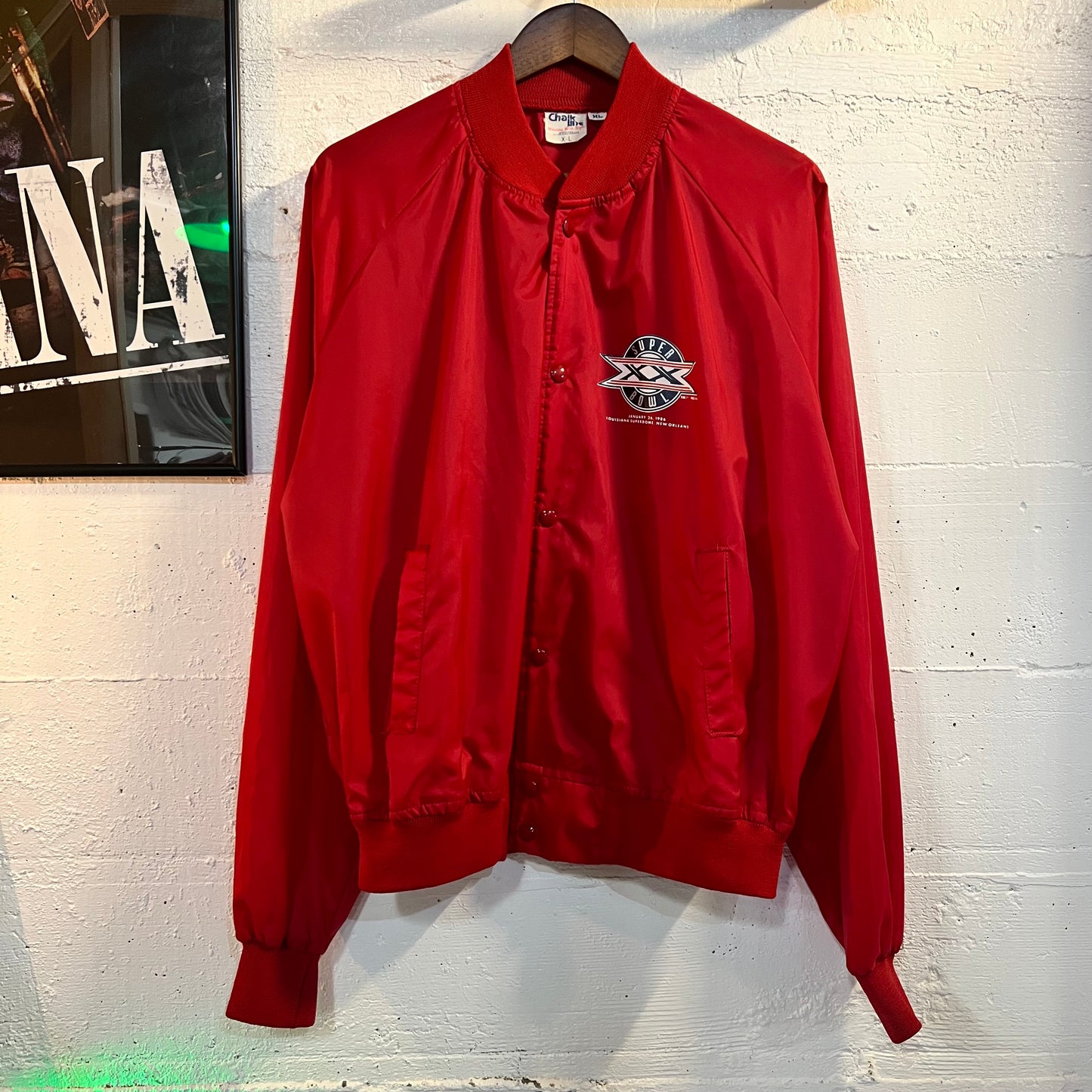 Vintage 1980's Super Bowl XX (Twenty) Chalk Line Jacket - Size XL - Made In USA - Red