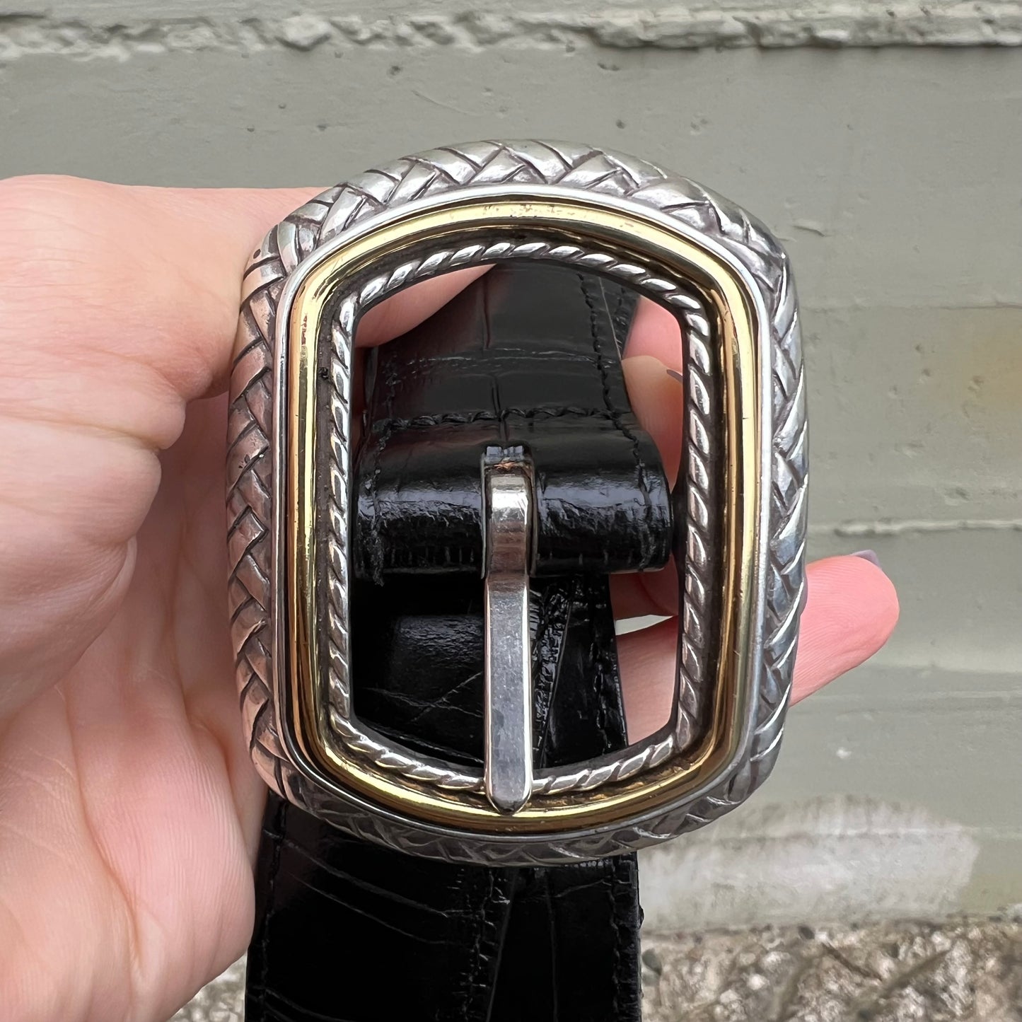 Vintage Faux Alligator Reversible Women's Leather Rodeo Style Belt - S/M (28"-32") - Black/Amber