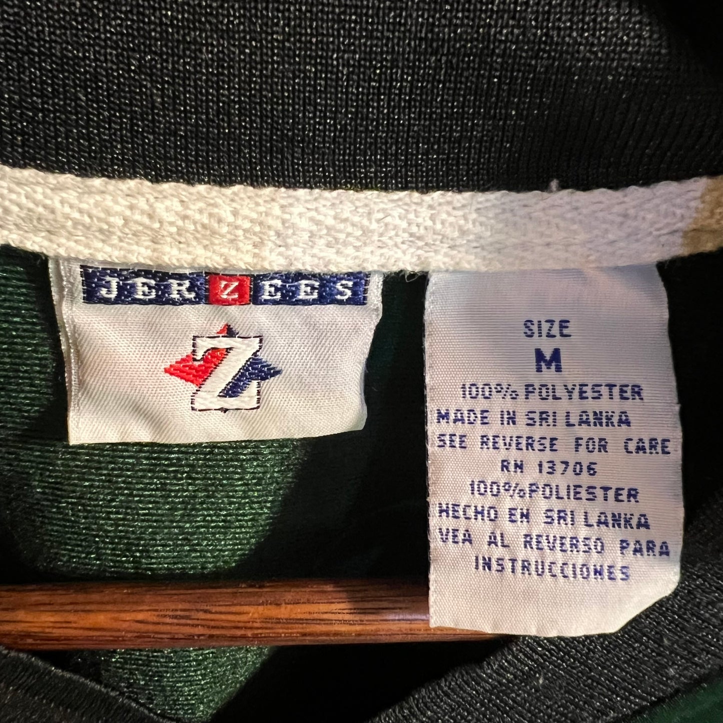 Vintage Jerzees Activewear Rugby Style Long Sleeve Jersey - Size Medium - Green/White/Black