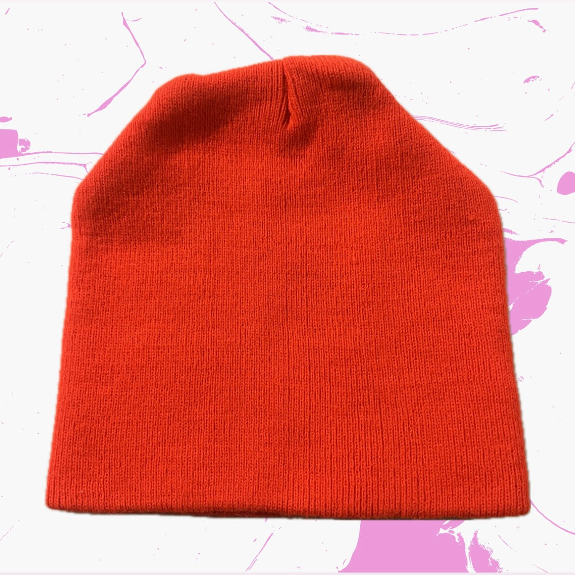 Vintage Knitted Skull Cap Beanie - One Size Fits All - Blaze Orange
