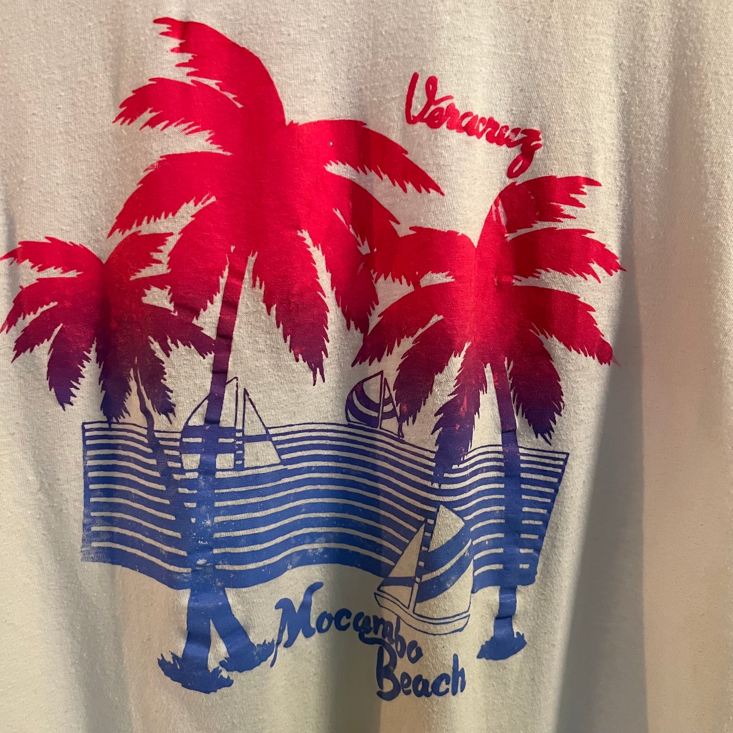 Vintage Mocambo Beach, Veracruz Mexico Baby T-Shirt - Size Youth 2XL - White/Pink/Blue