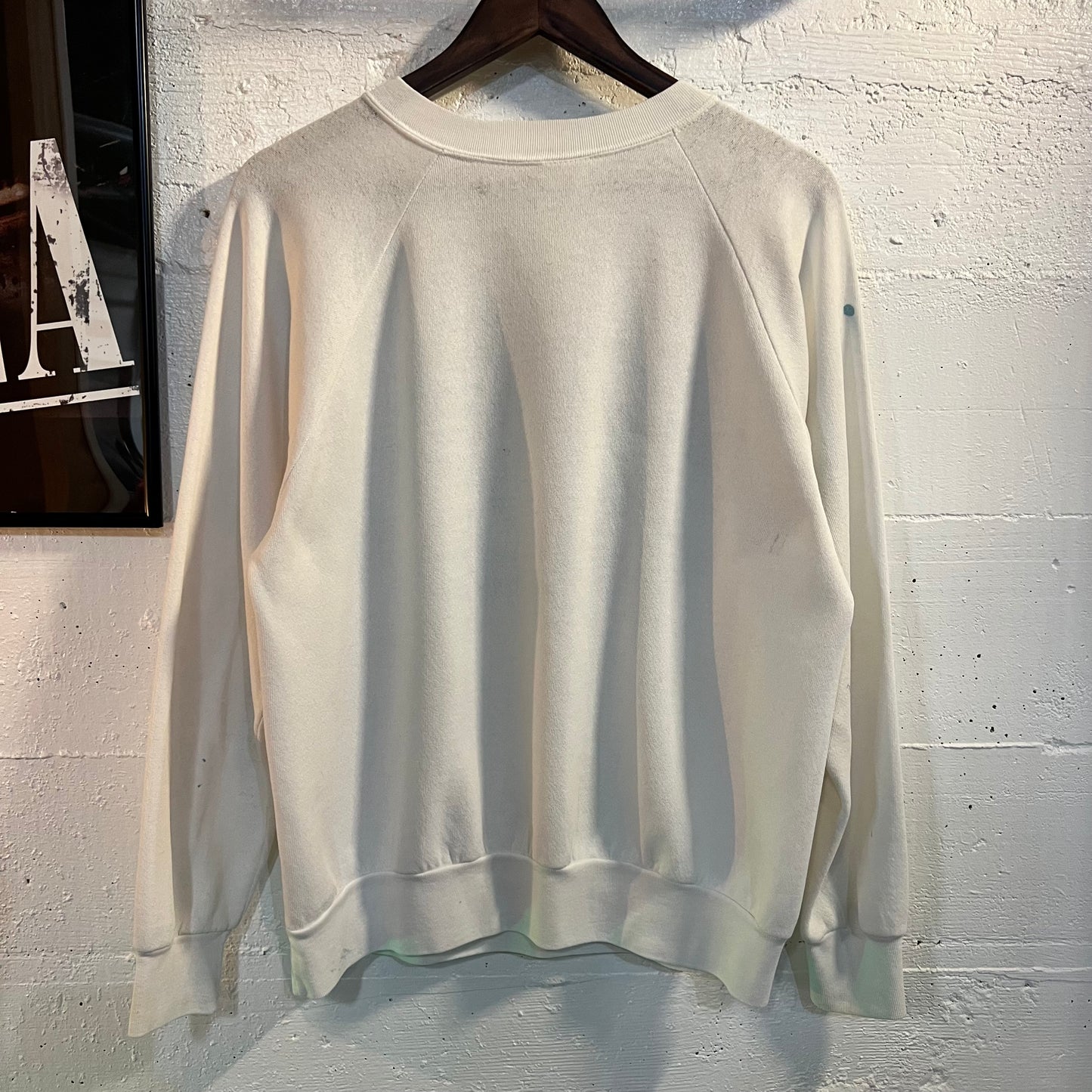 Vintage 80’s Distressed Mackinac Island University Raglan Sleeve Crewneck Sweatshirt - Size Large - Made In USA - White/Blue