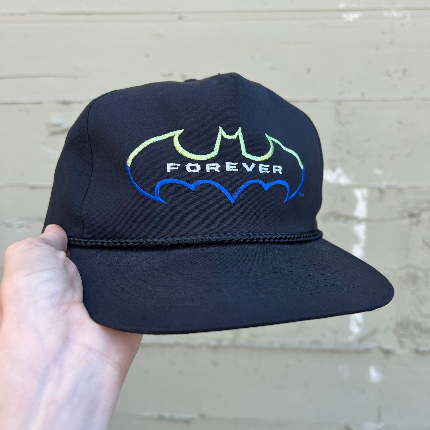 Vintage 90's Batman Forever Embroidered Bat Symbol Logo Snapback Hat - O/S - Black