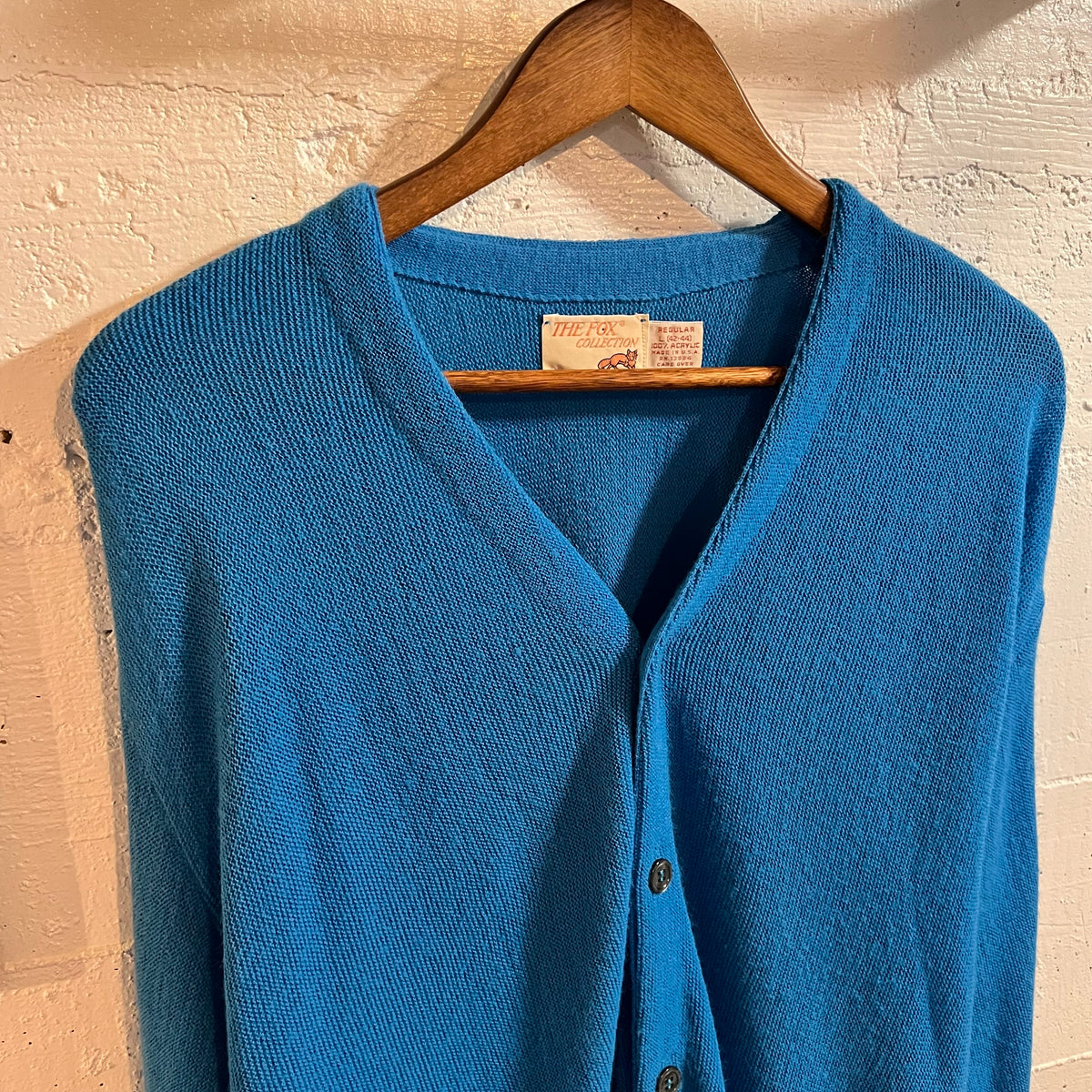 Vintage 70’s/80’s The Fox Collection J.C.Penney Knitted Cardigan Sweater - Size Large Regular - Made In USA - Blue