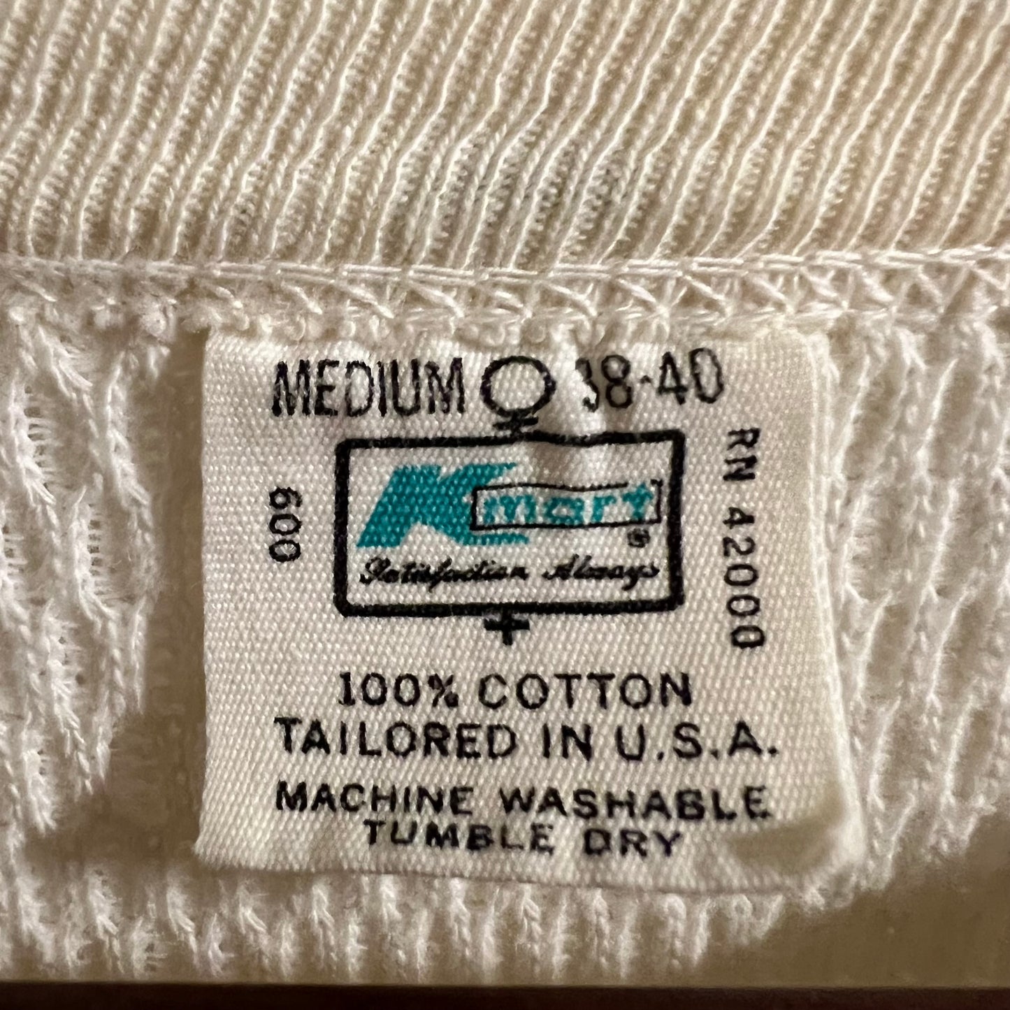 Vintage 1970’s Distressed K-Mart Waffle Knit Long Sleeve Thermal Shirt - Size Medium - Made In USA - Antique White