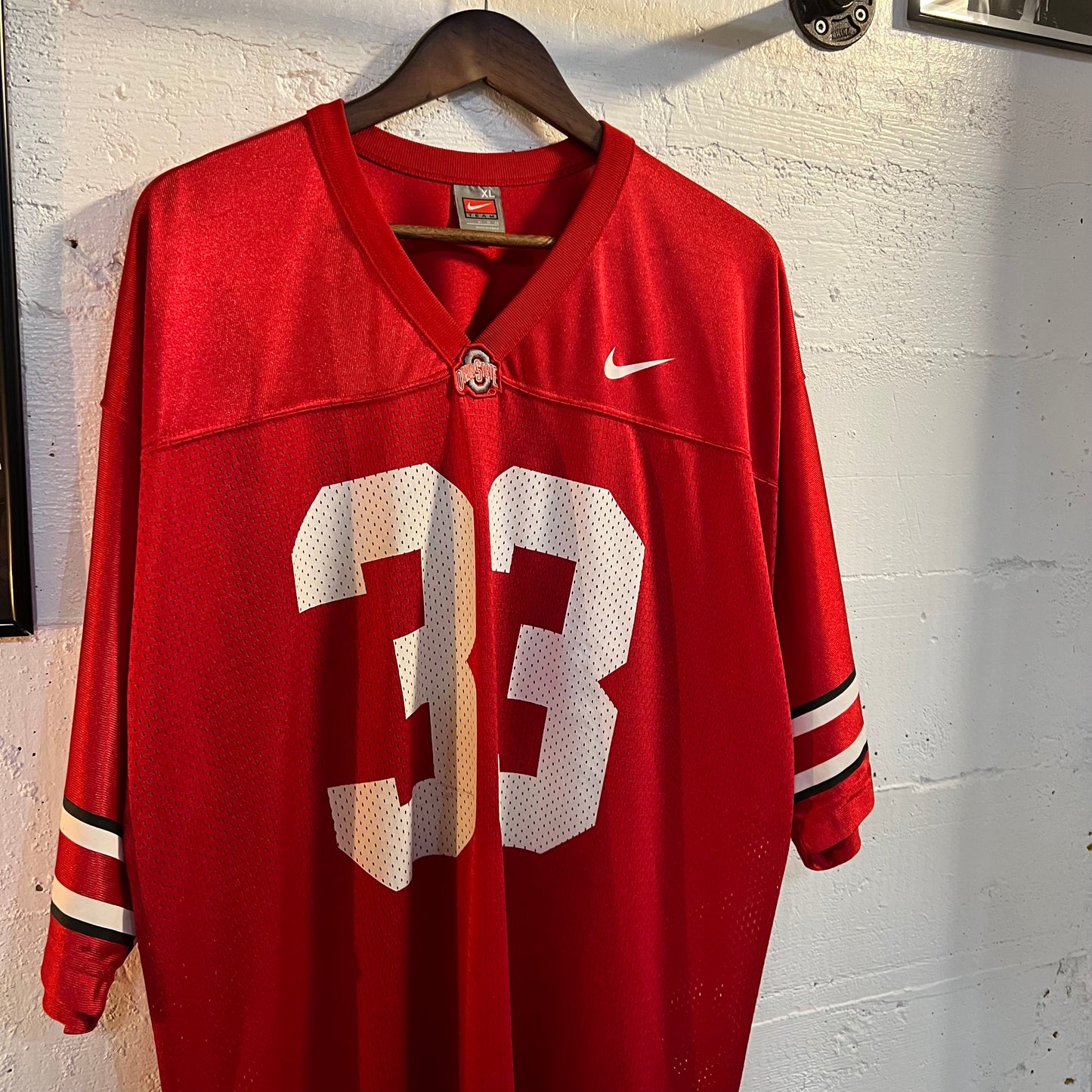 Vintage Nike Ohio State '#33' Mesh Football Jersey - Size XL - Red/White/Black