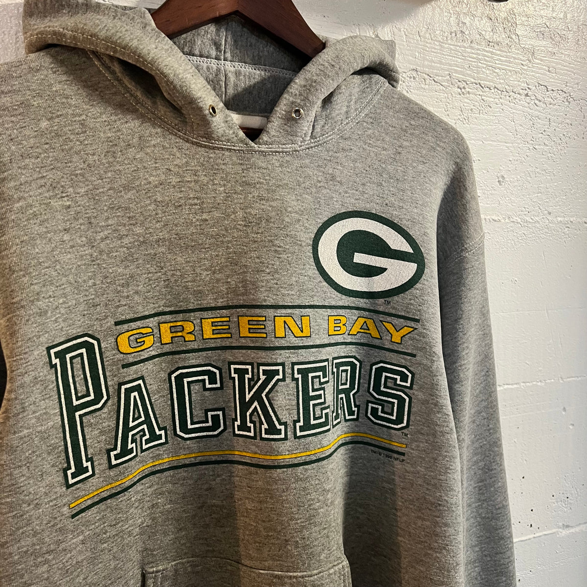 Vintage 1995 Pro Player Green Bay Packers NFL Hoodie Sweatshirt - Size Medium - Heather Grey/Green/Yellow/White