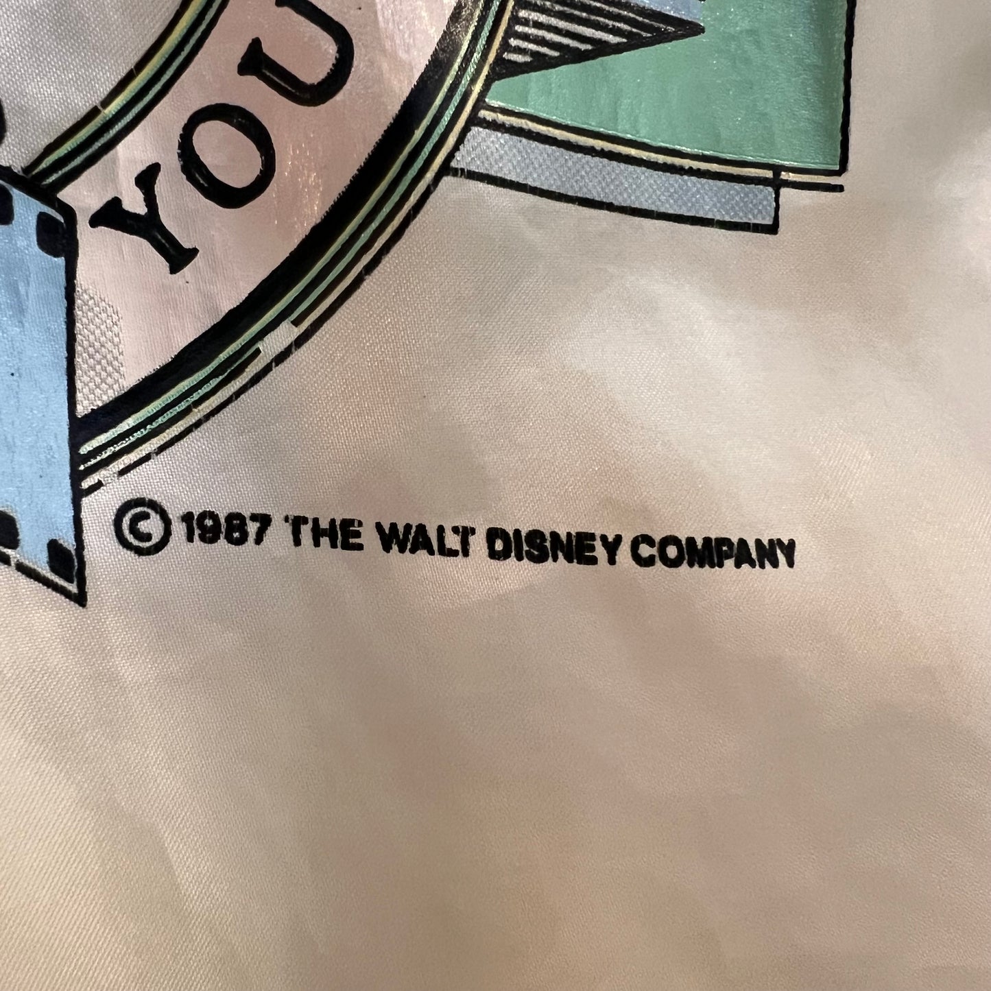 Vintage 1987 Walt Disney Mickey Mouse 60 Year Anniversary Satin Bomber Jacket - Size Small - White - Chalk Line