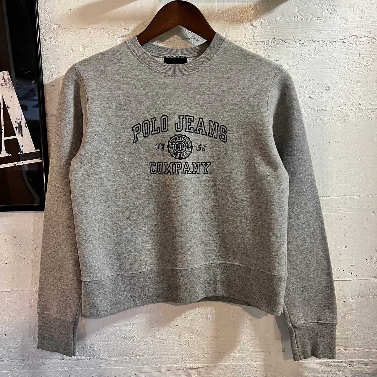 Vintage 90’s Ralph Lauren Polo Jeans Co. Crewneck Sweatshirt - Size Youth Small - Made In USA - Heather Grey/Black