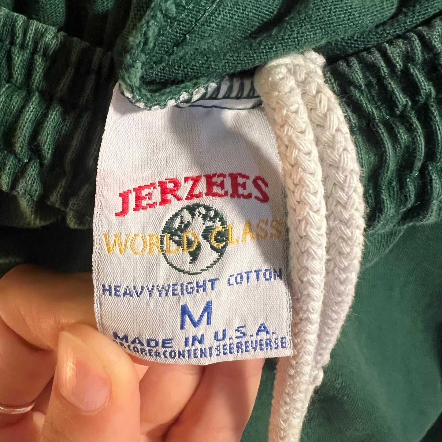 Vintage Jerzees Volleyball Cotton Adjustable Waist Shorts - Size Medium - Made In USA - Green