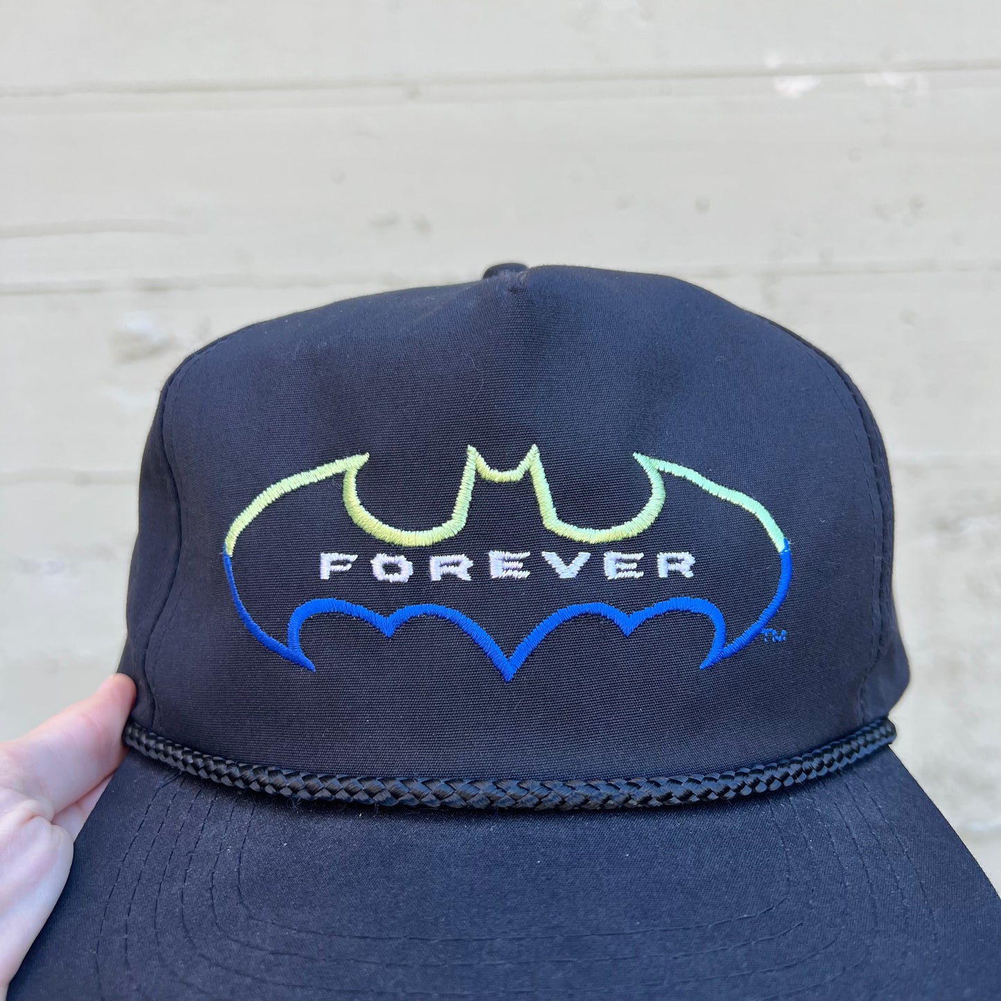Vintage 90's Batman Forever Embroidered Bat Symbol Logo Snapback Hat - O/S - Black