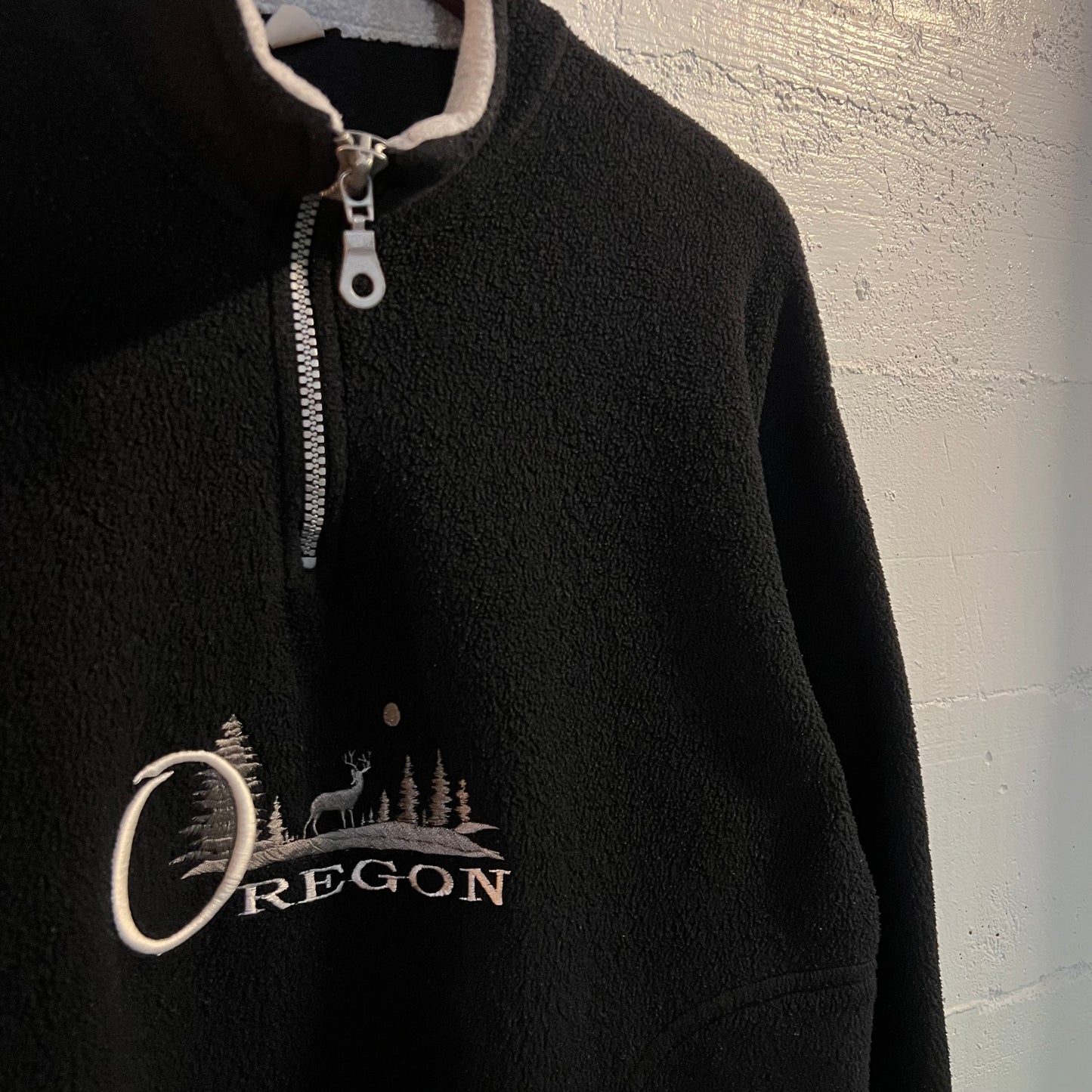 Vintage Embroidered Oregon 1/4 Zip Fleece Pullover Jacket - Size Small - Made In USA - Black/Grey
