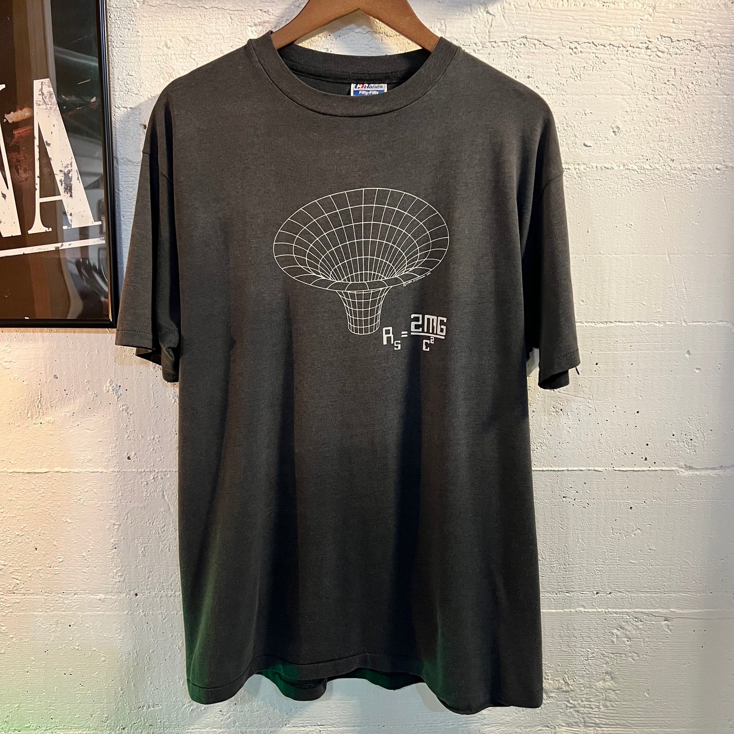 Vintage 80's Faded Single Stitch 'Schwarzchild Radius Let There Be Light' Graphic T-Shirt - Size XL - Made In USA - Black/White