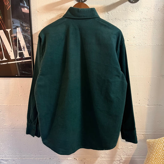 True Vintage 1970's Frostproof Cotton Chamois Cloth Button Up Flannel Shirt - Size Large - Made In USA - Forest Green