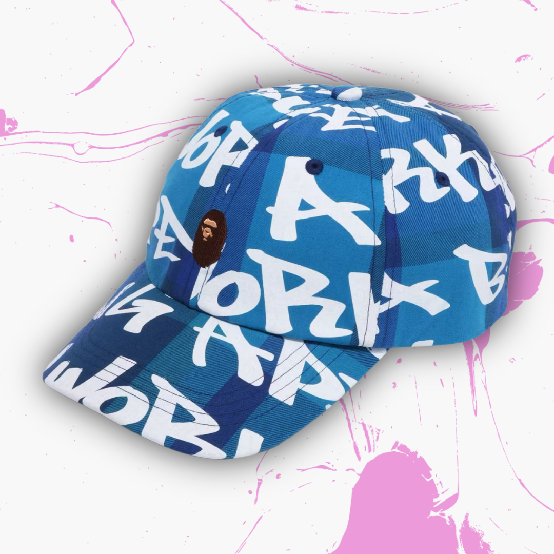 *NEW* BAPE Graffiti Check Strapback Panel Cap - O/S - Blue - FW22