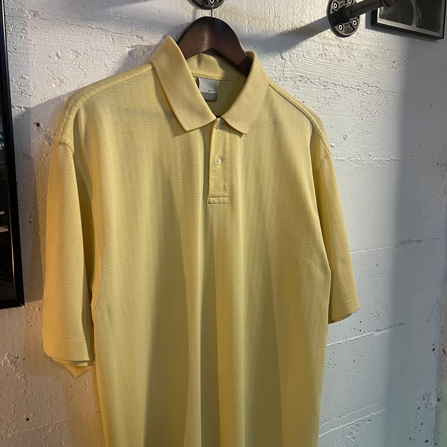 Vintage 2000's Nike Pique Cotton Mini Swoosh Polo Shirt - Size Medium - Light Yellow