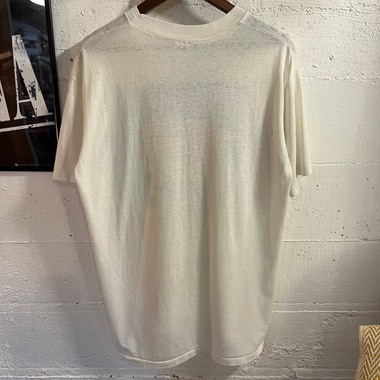 Vintage 1991 Distressed Seaside Souvenir Single Stitch T-Shirt - Size Large - Made In USA - White