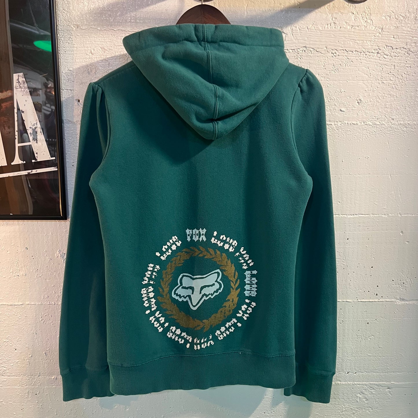 Vintage 2000's Y2K Fox Racing Girls 'You Love Fox' Zip-Up Sweatshirt - Size Large - Teal/White