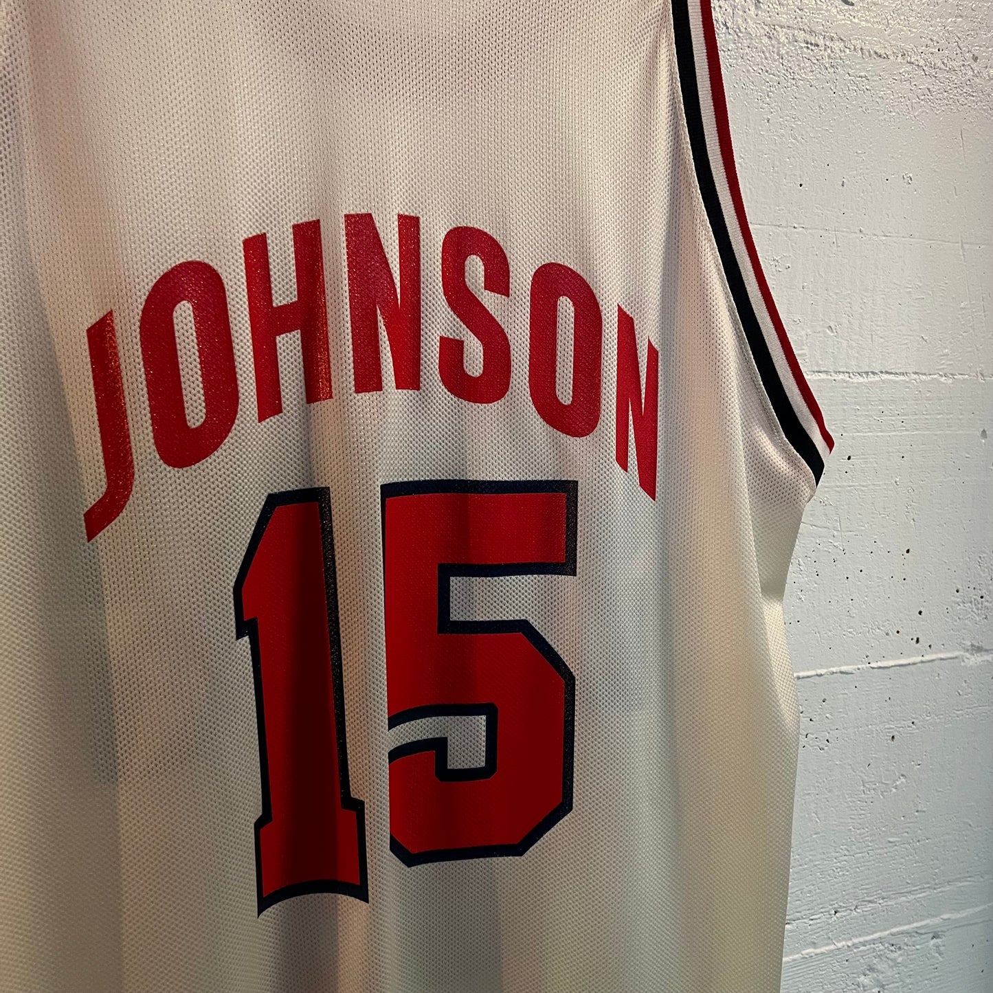 Vintage 1992 Champion Team USA Dream Team 'Magic Johnson' #15 European Release Basketball Jersey - Size XL - Made In USA - Red/White/Blue