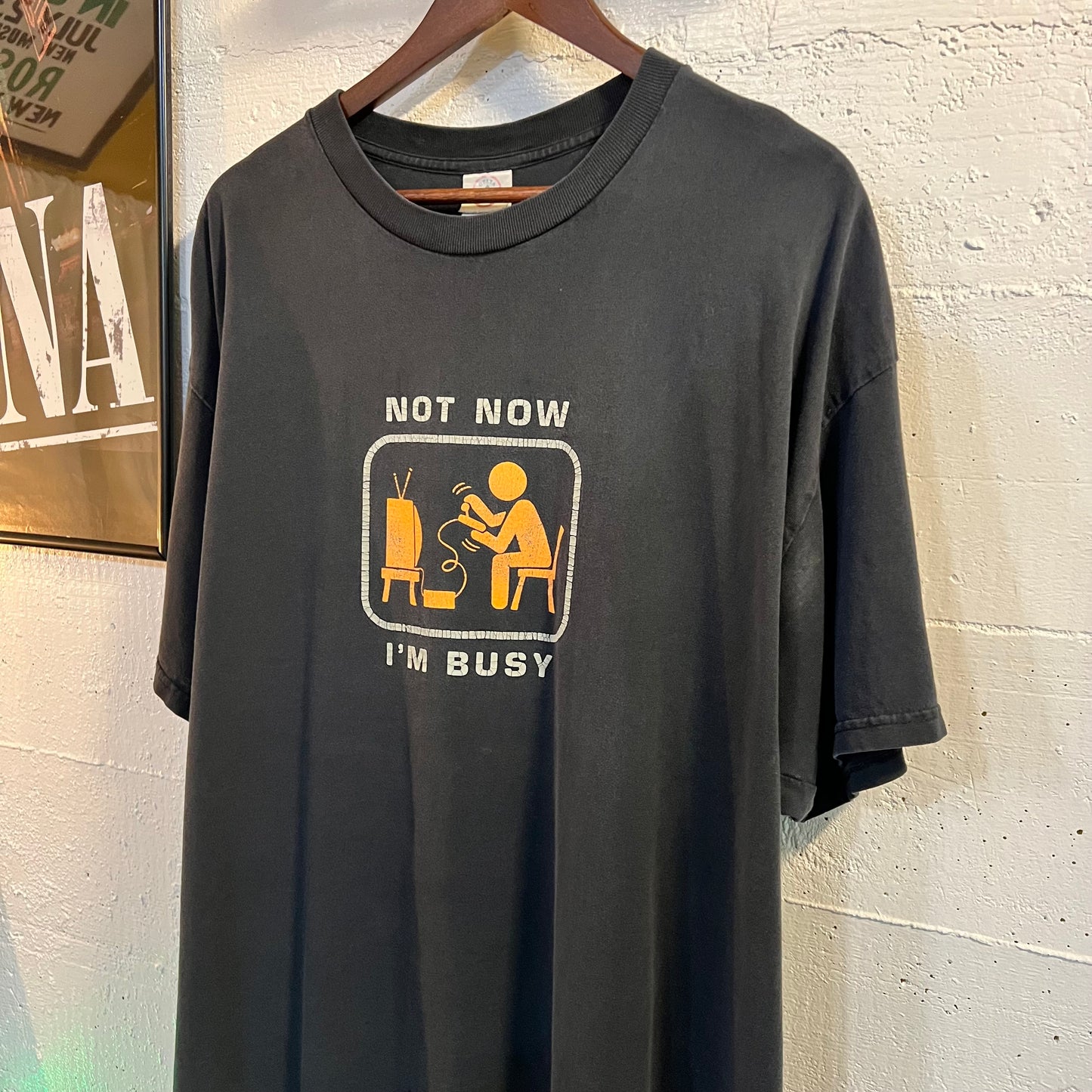 Vintage Funny Video Game ‘Not Now I’m Busy' T-Shirt - Size 2XL - Black/Grey/Orange