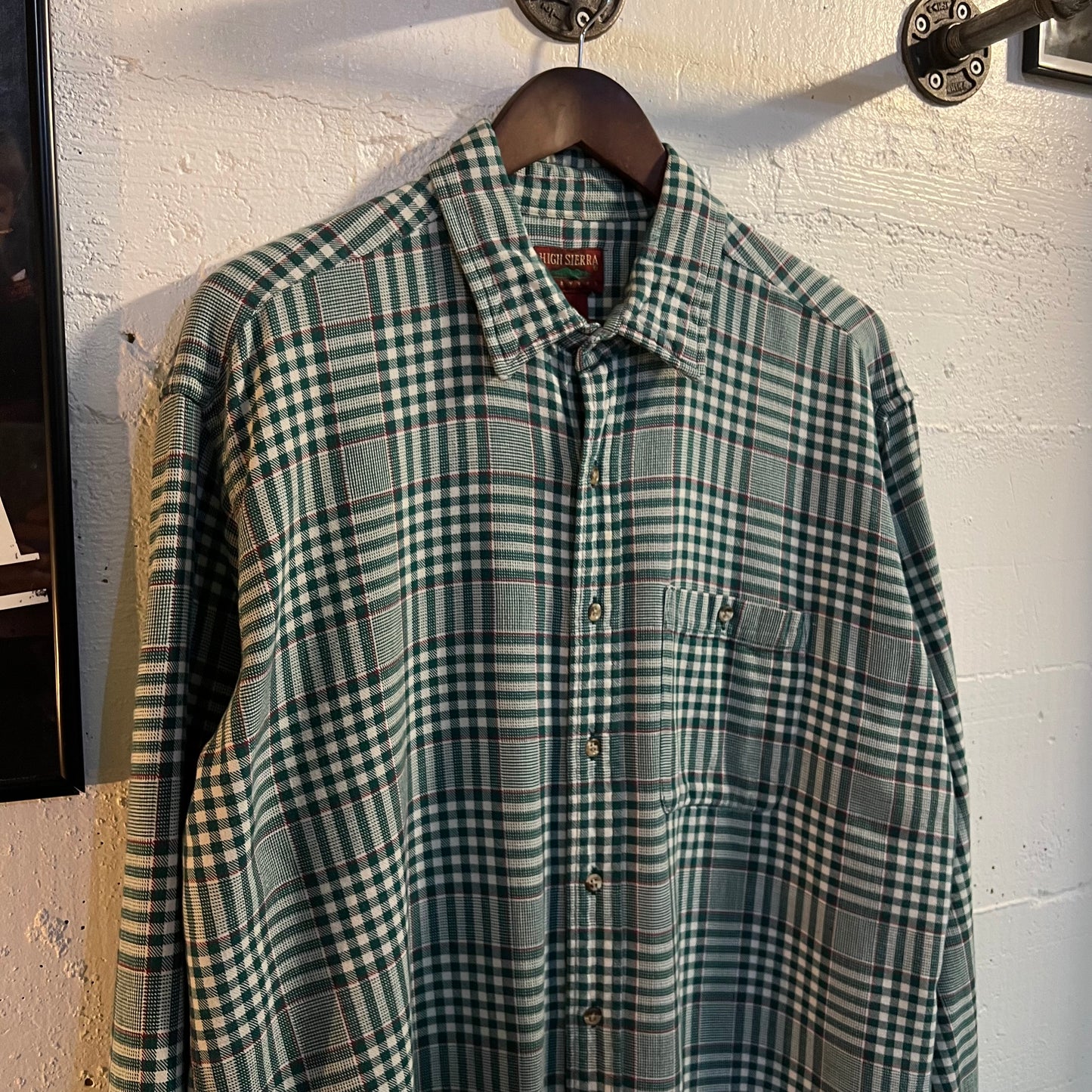 Vintage 90's High Sierra Cotton Plaid Flannel Shirt - Size XL - Green/White/Red