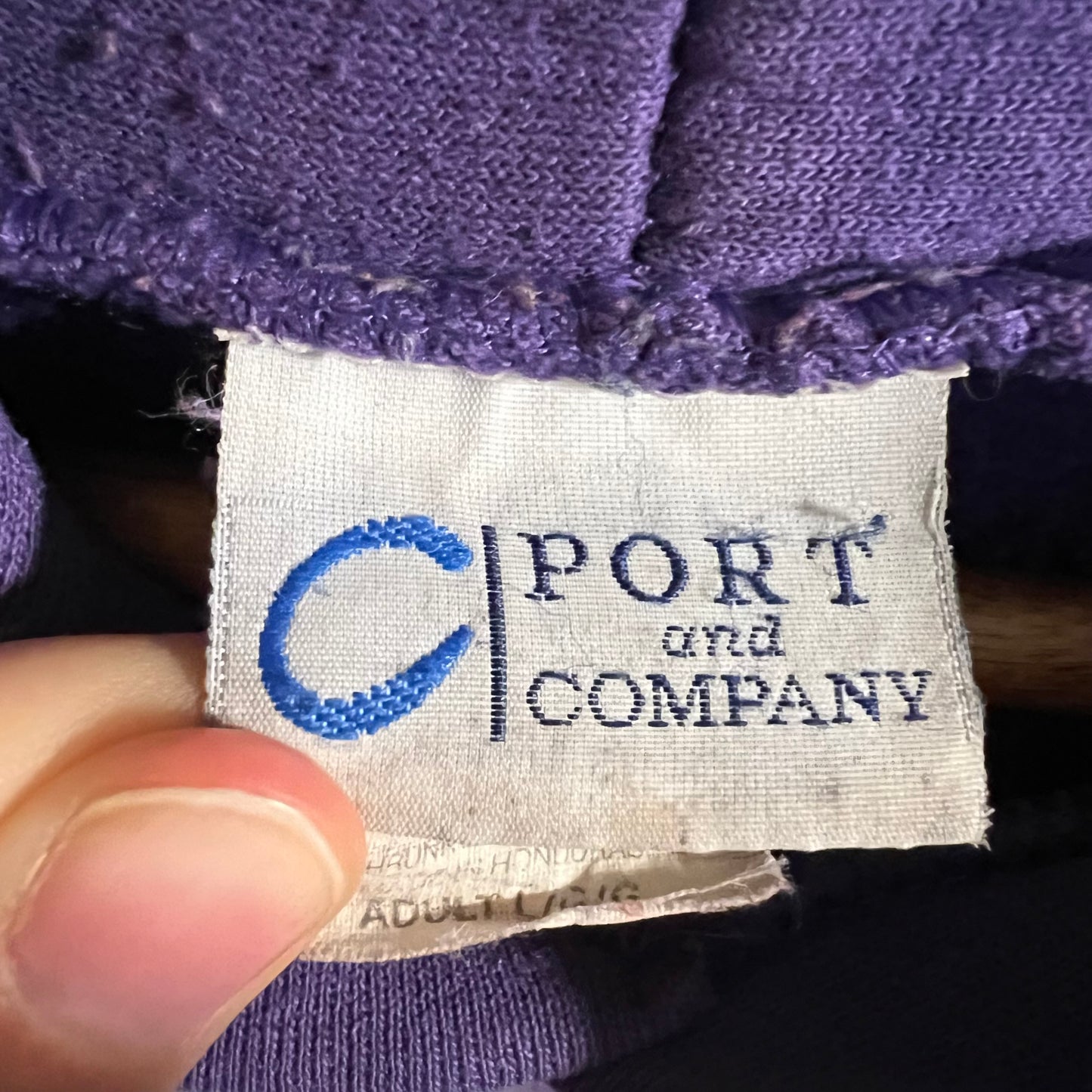 Vintage 2000's Distressed Sun Faded Elmira Wrestling Hoodie Sweatshirt - Size Large - Purple/Yellow/Grey