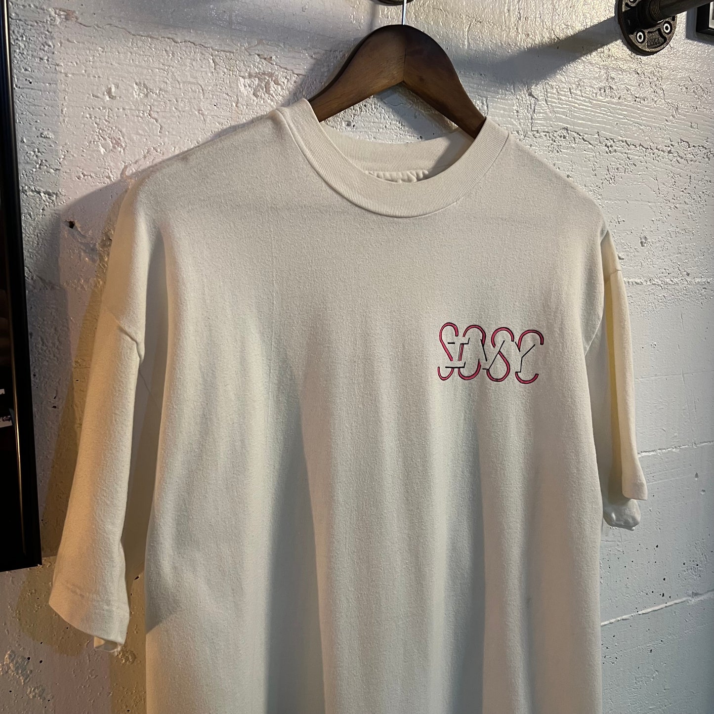 Vintage 90-91 Ivy Hall ‘SOSC’ Collegiate Single Stitch T-Shirt - Size XL - Made In USA - White/Pink/Black