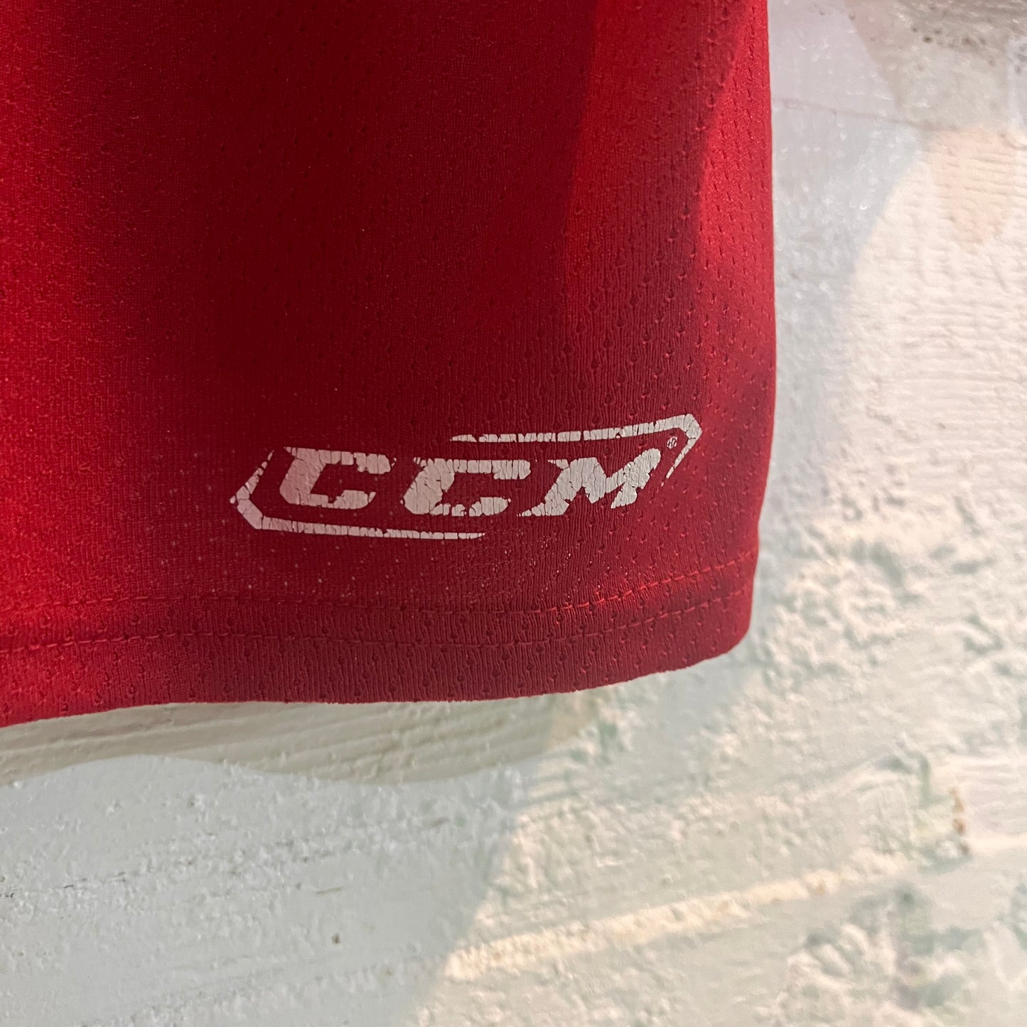 Vintage Team Mayhem #49 CCM NHL Mesh Hockey Jersey - Size Medium - Red/White/Black/Brown/Green