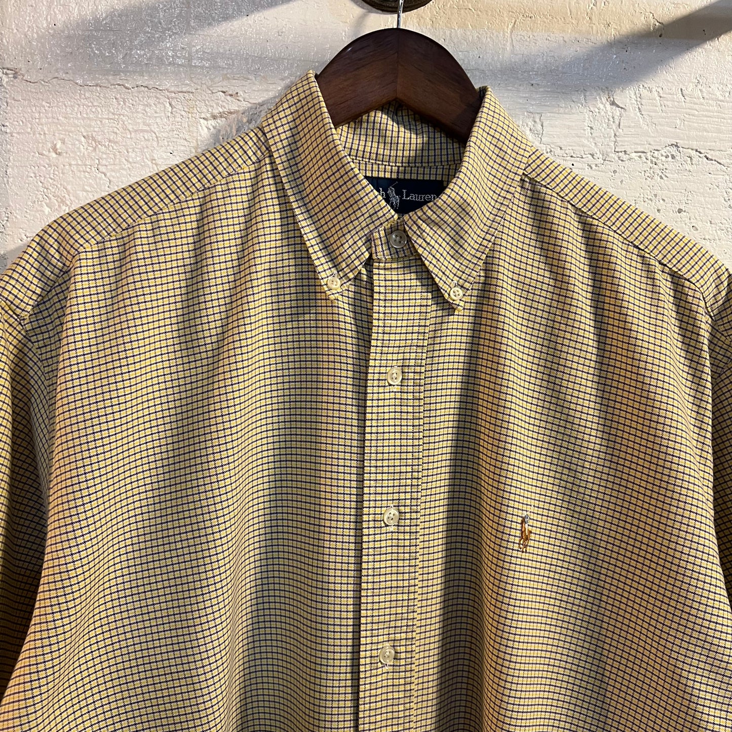 Vintage 90's Polo Ralph Lauren Blake Plaid Short Sleeve Oxford Shirt - Size Large - Yellow/Purple