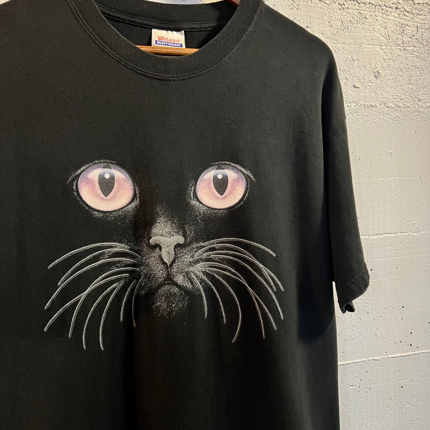 Vintage Cat Face T-Shirt - Size Large - Black