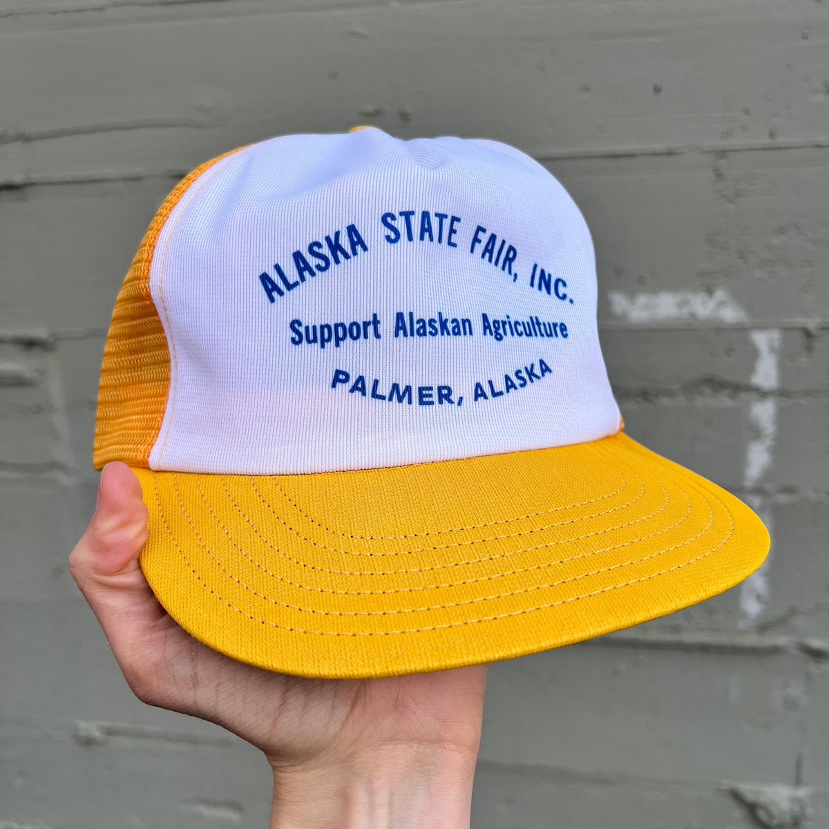 Vintage 70's/80's Alaska State Fair Inc. Palmer Alaska Unstructured Mesh Trucker Hat - O/S - Made In USA