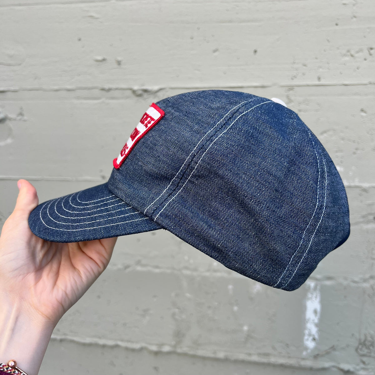 True Vintage 1970's Contrast Stitch Denim 6-Panel Company Patch Snapback Hat - O/S - Dark Indigo