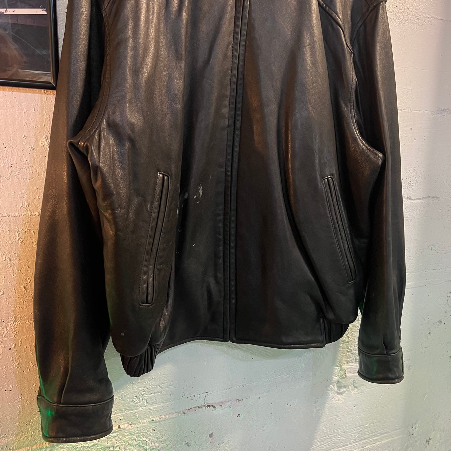 Vintage 90's Hathaway Black Leather Full Zip Bomber Jacket - Size XXL - 100% Leather