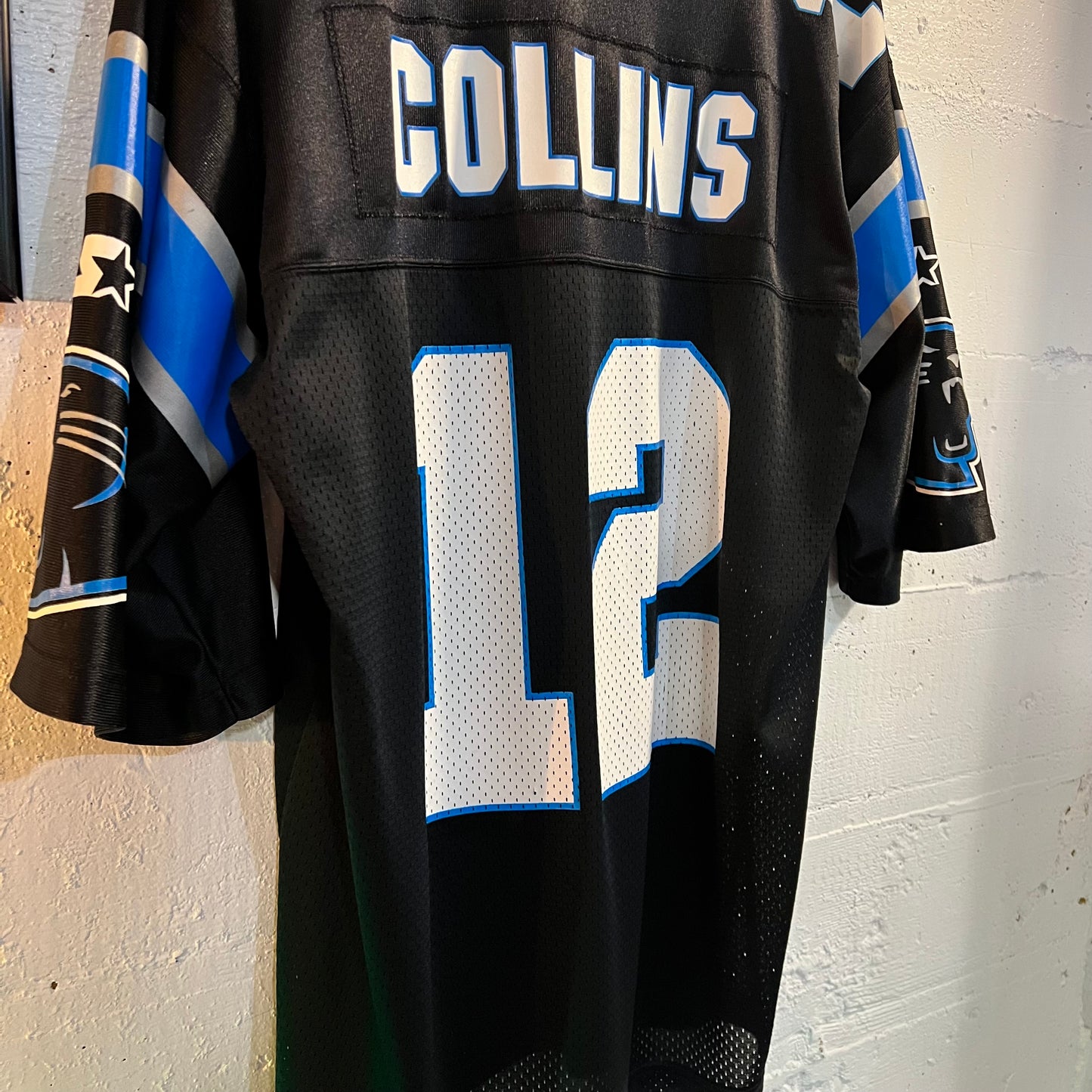 Vintage 90’s Starter Carolina Panthers ‘Collins #12’ Football Jersey - Size Large - Black/White/Blue