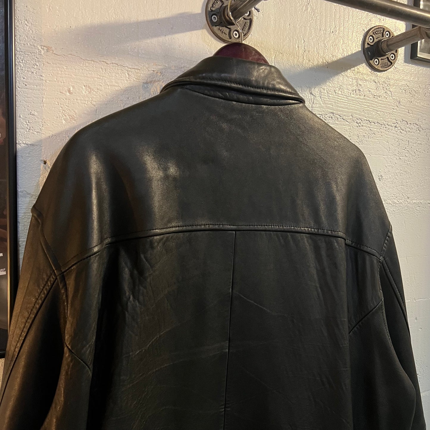 Vintage 90's Hathaway Black Leather Full Zip Bomber Jacket - Size XXL - 100% Leather